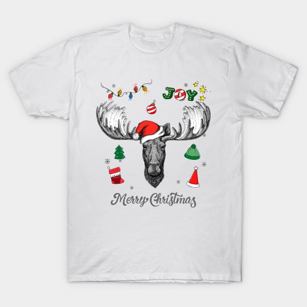 Merry Christmas Moose T-Shirt by DISOBEY